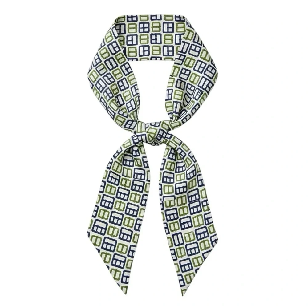 J. McLaughlin Silk Skinny Scarf Buckle Print NEW
